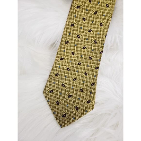 TOMMY‎ HILFIGER Mens Yellow Gold Geometric Necktie VTG Classic Neck Tie Mob Prep - Picture 1 of 4